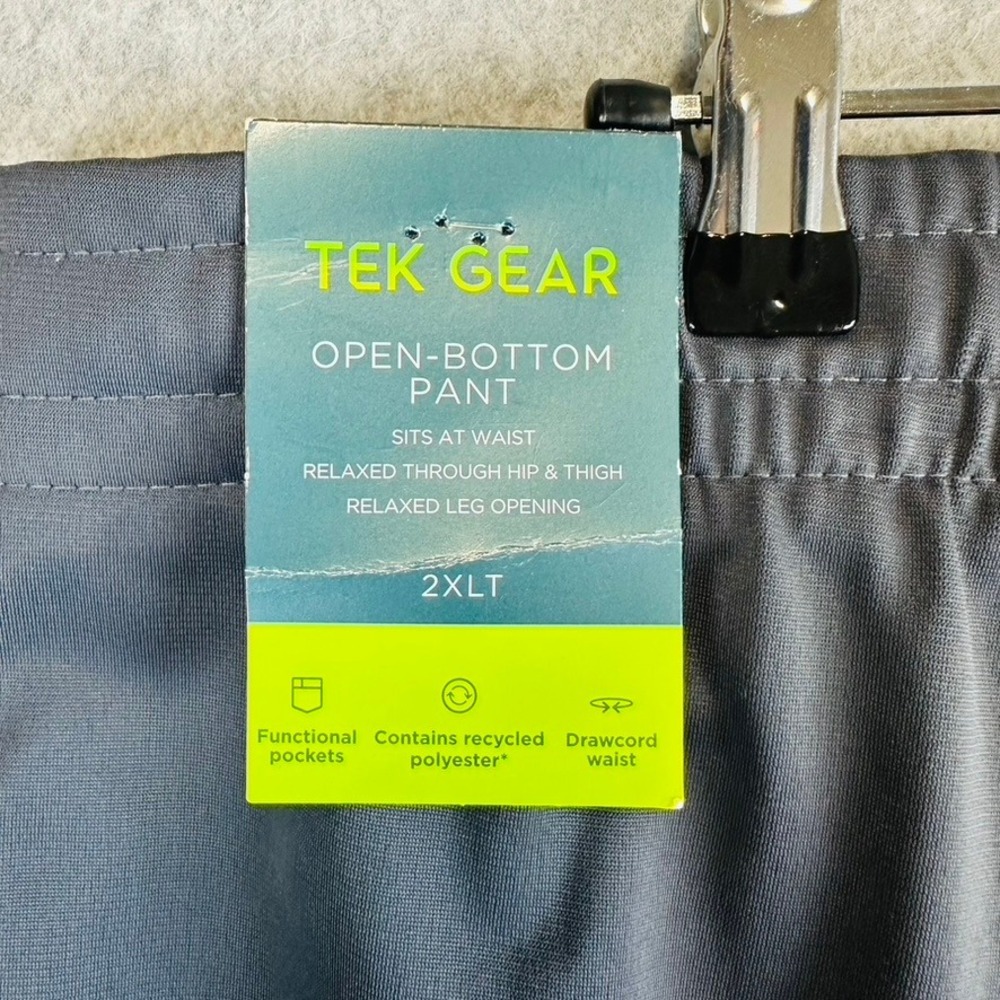 New Tek Gear Mens 2XLT Pants Open Bottom Relaxed Pockets Grey Stretch Active - Picture 7 of 8